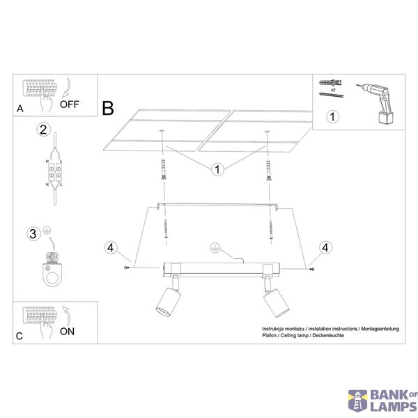 CEILING LAMP ZUCA 2 BLACK E27 2X15W IP20 image 9