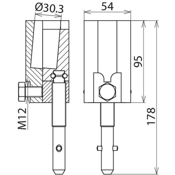 Round bolt clamp  D 30mm with T pin shaft for cables 16-150mm² image 2