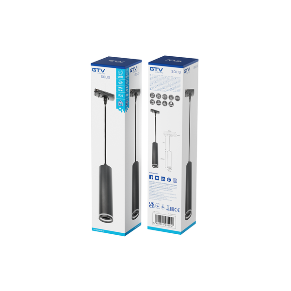 Track luminaire 1-phase SOLIS 2, GU10 Bulb, max. 20 W, AC220-240V, IP20, round, black image 2