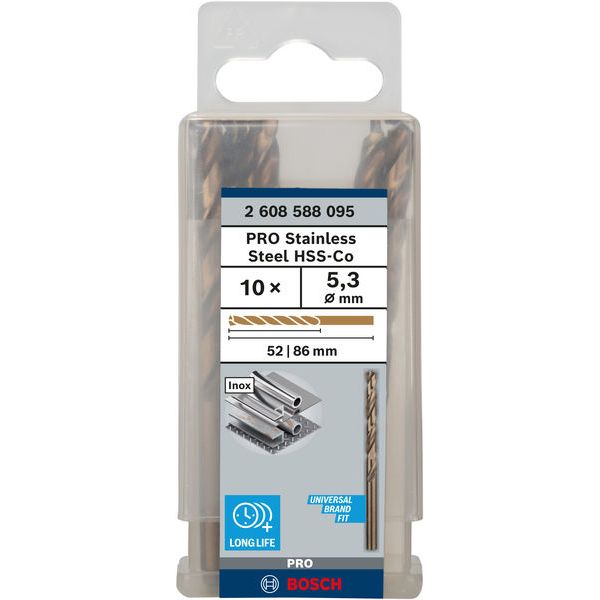 Metal drill bits HSS-Co, DIN 338 5,3 x 52 x 86 mm 10 pcs. image 1