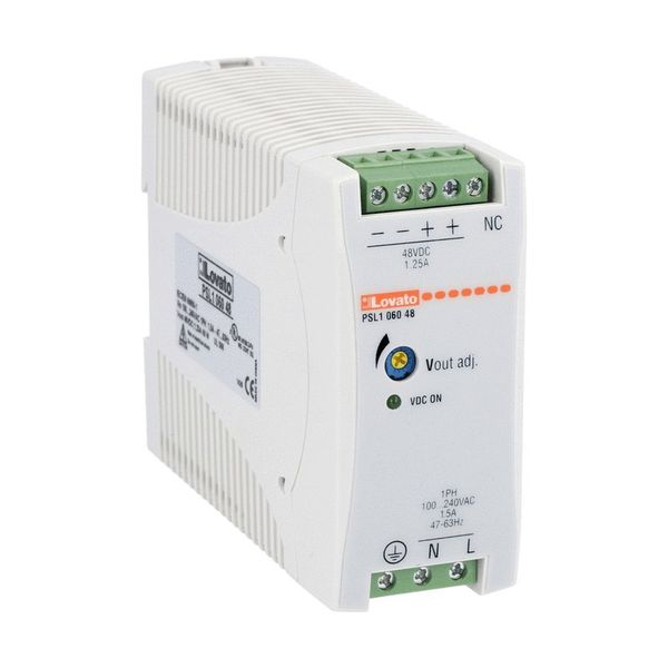 DIN rail switching power supply, single-phase. 24VDC, 2.5A/60W image 1