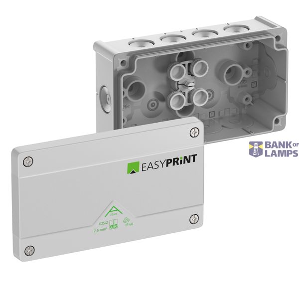 Junction box, Type of protection IP66, max. 2,5², Impact strength IK07, Protection class II, Ui 1000V AC, Ui 1000V DC, DLG, VDE, Halogen free Abox 025/2-L EasyPrint image 1