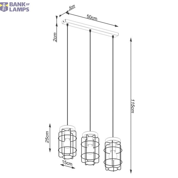 HANGING LAMP GOTTO 3L BLACK/WOOD E27 3X15W IP20 image 4