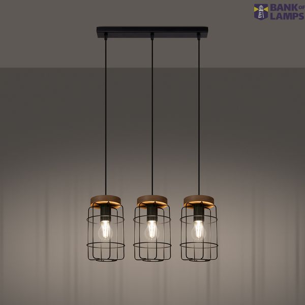 HANGING LAMP GOTTO 3L BLACK/WOOD E27 3X15W IP20 image 2