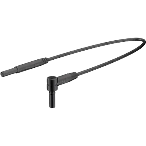 Measuring lead with (2 mm lamella plug, angled) to (2 mm lamella plug, straight), 1 m, black, silicone, 0.5 mm², CAT III, 65.9578-10021 image 1