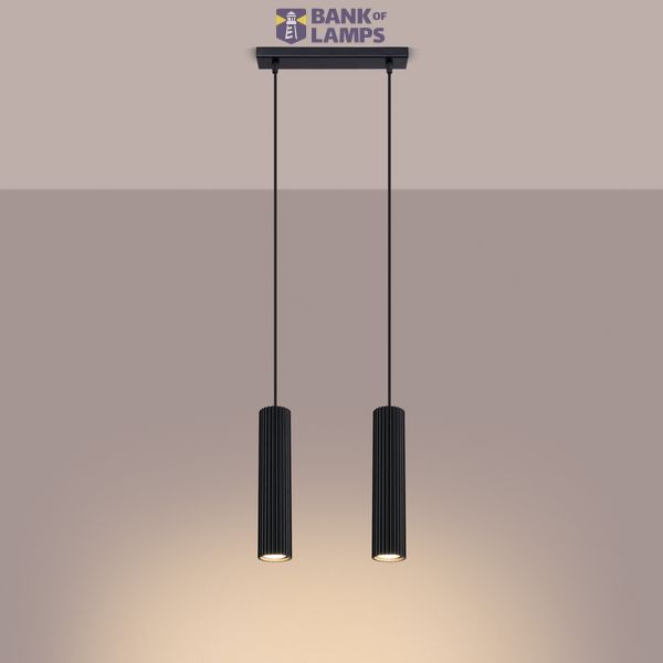 HANGING LAMP WITH TWO HANGERS AND BLACK GROOVED LAMPSHADES, CARBON SERIES image 10