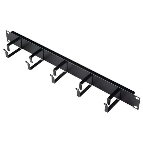 19" Cable management panel, 1U, 5 metal rings 63mm, RAL9005 image 1