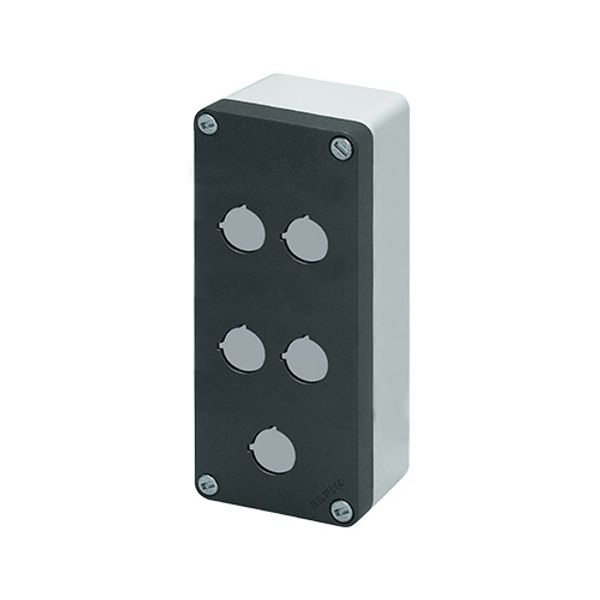 Aluminium push-button enclosure M10 85x200x65, 5 holes Ø 22, without cable entry image 1