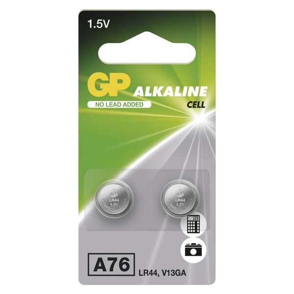 Battery GP button alkaline LR44 A76F 2 blister image 1