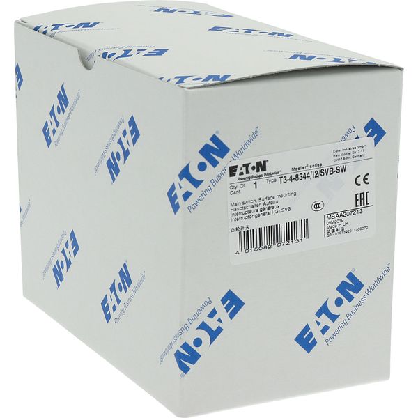 T3-4-8344/I2/SVB-SW Main switch, T3, 32 A, surface mounting, 4 contact unit(s), 8-pole, STOP function, With black rotary handle and locking ring, Lockable in the 0 (Off) image 41