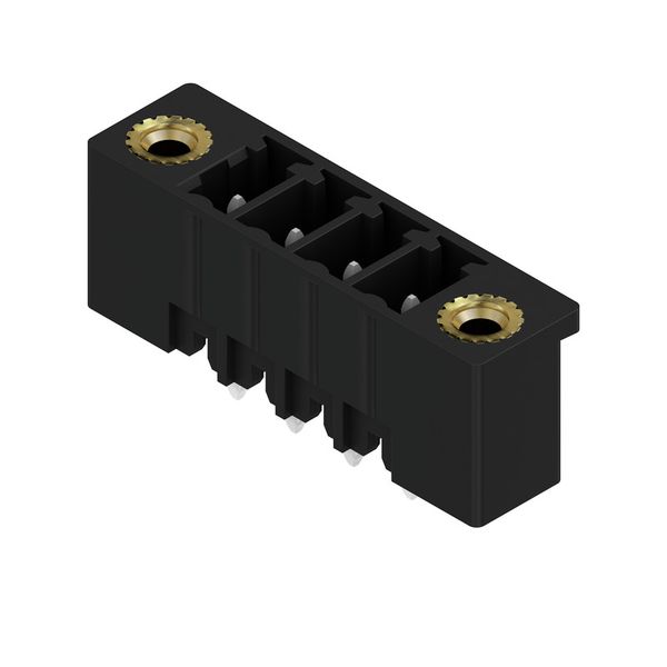 PCB plug-in connector, male header, Flange, THT solder connection, 3.81 mm, Number of poles: 4, 180°, Solder pin length (l): 3.2 mm, tinned, black, Box image 1