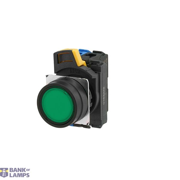 Pushbutton A22NL Ã˜22, bezel plastic, FLAT, MOMENTARY, CAP COLOR Transparent GREEN, LED GREEN, 2NC, 200-240 VAC A2223090B image 1