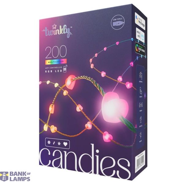 Twinkly Candies – 200 Heart-shaped RGB LEDs, Green Wire, USB-C image 1
