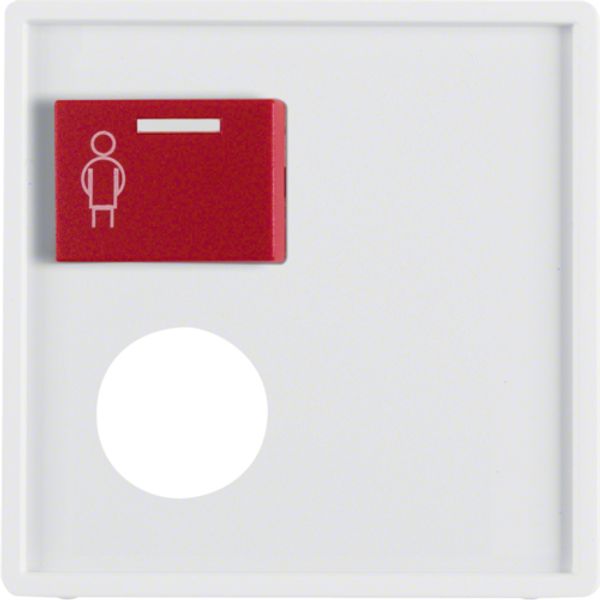 Central part with red call button on top and place for auxiliary plug-in connector, Berker Q.x, white, velvet image 1