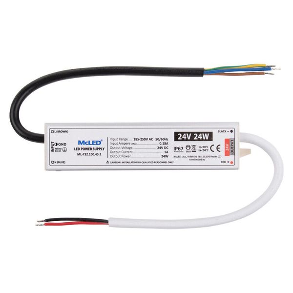 Power supply 24W, DC24V/1A, IP67, aluminum design image 1