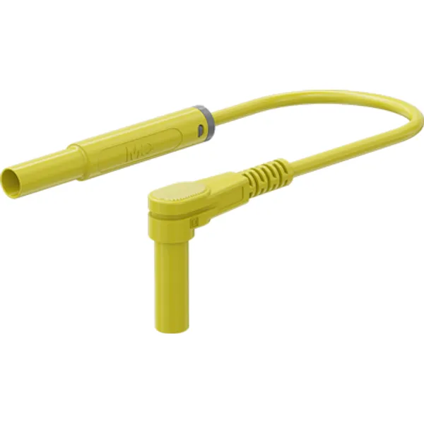 Safety measuring lead with (4 mm lamella plug, straight) to (4 mm lamella plug, angled), 2 m, yellow, silicone, 1.0 mm², CAT III, CAT IV, 66.1050-20024 image 1