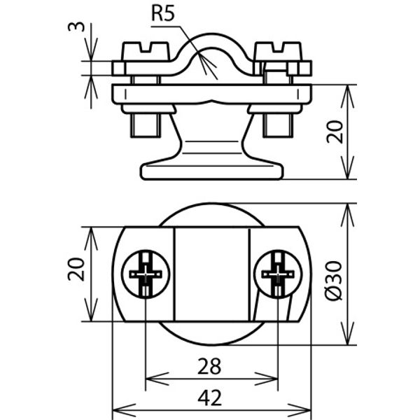Conductor holder with flange ZDC f. Rd 7-10mm St/tZn w. M8 female thre image 2