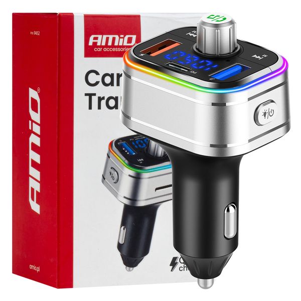 Car FM Transmitter 1×USB-C microSD 12V 24V AMIO-04652 image 1