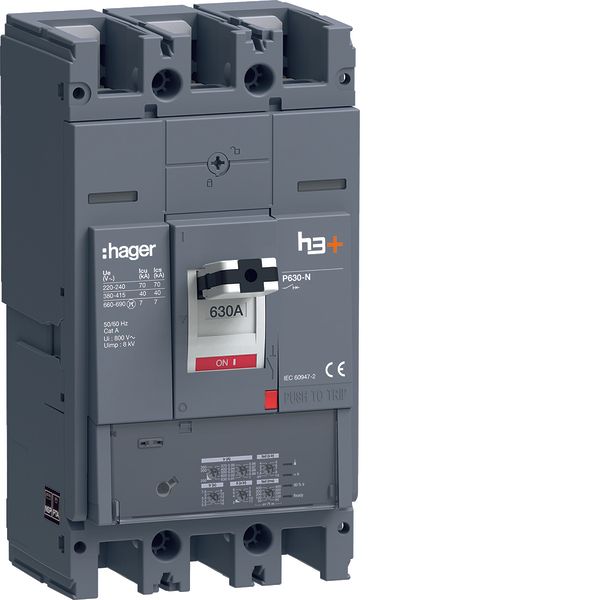 Moulded Case Circuit Breaker h3+ P630 LSI 3P3D 630A 40kA FTC image 1