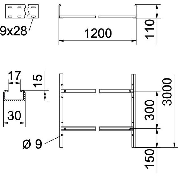 SLCS 11120 3 FT Cable ladder unperforated rung, welded 110x1200x3m image 2