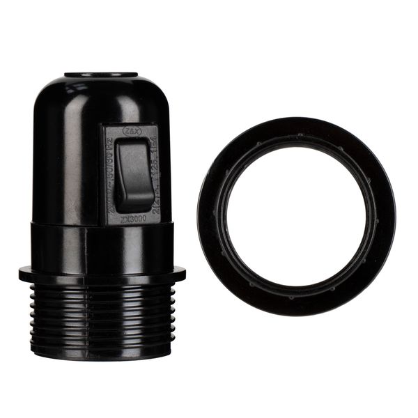 Lampholder E27 Bakelite Half Thread + Switch Black image 1