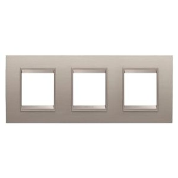 LUX INTERNATIONAL PLATE - IN METAL - 2+2+2 MODULES HORIZONTAL - BRUSHED ALUMINIUM - INNER FRAME MATT LIGHT BRONZE - CHORUSMART image 1