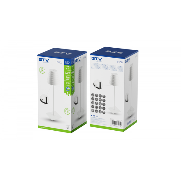 LED rechargeable table lamp FIZZI, 2.5 W, 200 lm, 5 V, 4000 K, 4000 mAh, dimmable, white image 2