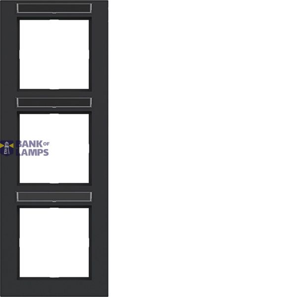 Cover frame 3-way vertical, text field, A.1, matte night black image 1