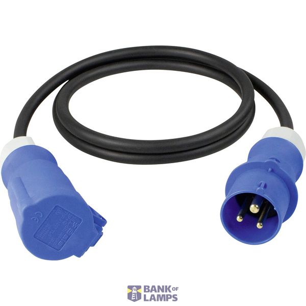 CEE-extension1,5m H07RN-F 3G2,5 black1st side: CEE plug 230V/16A/3pole IP44 (art. 60470)2nd side: CEE-coupling 230V/16A/3pole (art. 60471)Packed in polybag with headcard and label image 1