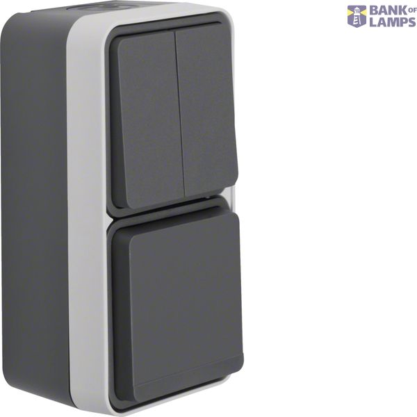 Combination socket + series switch with housing, W.1, grey image 1