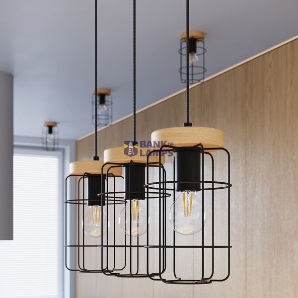 HANGING LAMP GOTTO 3L BLACK/WOOD E27 3X15W IP20 image 8