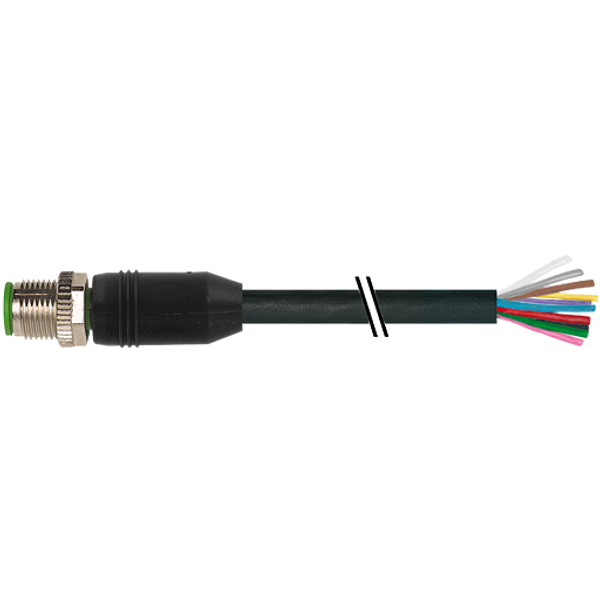 M12 male 0° A-cod. with cable PUR 12x0.14 bk UL/CSA+drag ch. 8m image 1