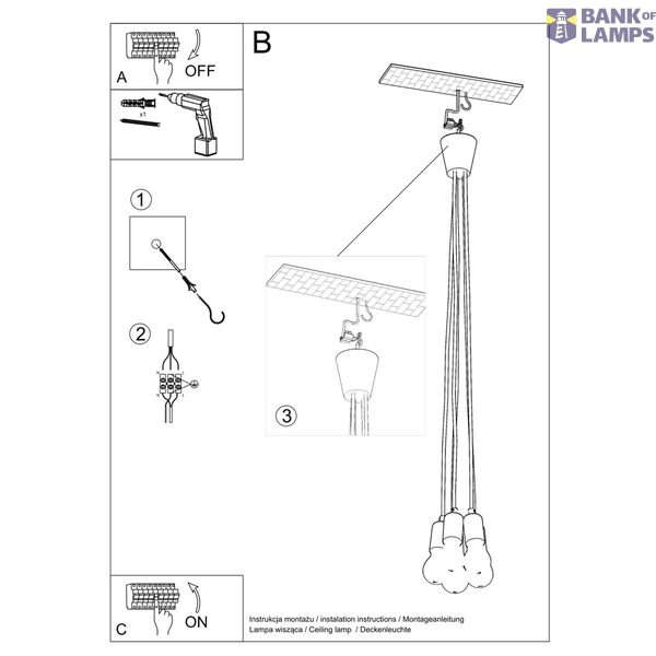 HANGING LAMP DIEGO 5 BLACK E27 5X60W IP20 image 6