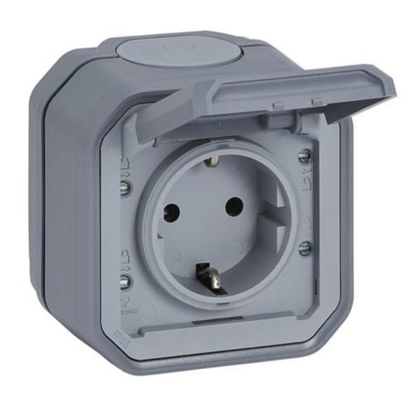 PLEXO GERMAN STANDARD SOCKET OUTLET WITH AUTO TERMINALS VDE - GREY - SURFACE image 1