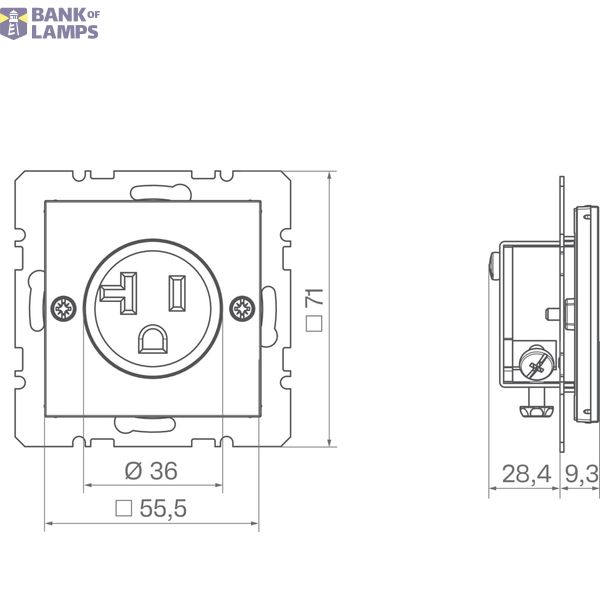 Wall socket USA/CANADA NEMA 5-20 R, screw class, A.x/C.x, black glass image 2