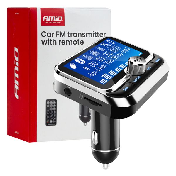 Car FM transmitterwith remote 2×USB-A 12V 24VAMIO-04657 image 1
