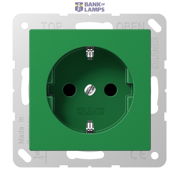 SCHUKO socket, 16 A 250 V ~, without claws, integrated increased contact protection, SAFETY+, thermoplastic, Series A, green (for SV) image 1