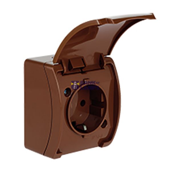 VG-1 Koala Single Socket 2P+Z SCHUKO surface mounted IP44 brown with brown flap VG 181-02 image 1