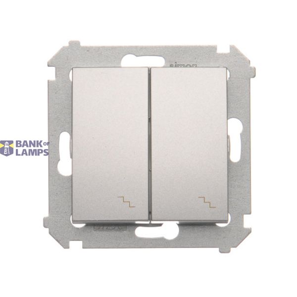 Double two way switch with LED indicator light, (module), 10AX, Screw, Silver matt, metalic image 1