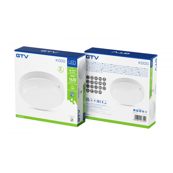 LED luminaire KODO, 18 W, 1620 lm, 4000K, AC180-250V, IP54, IK08, round, white image 2