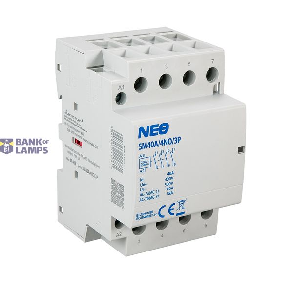 Modular contactor SM40A/4NO/3P, 40A, 4xNO (normally open) contacts, 230V coil, 2-module image 1