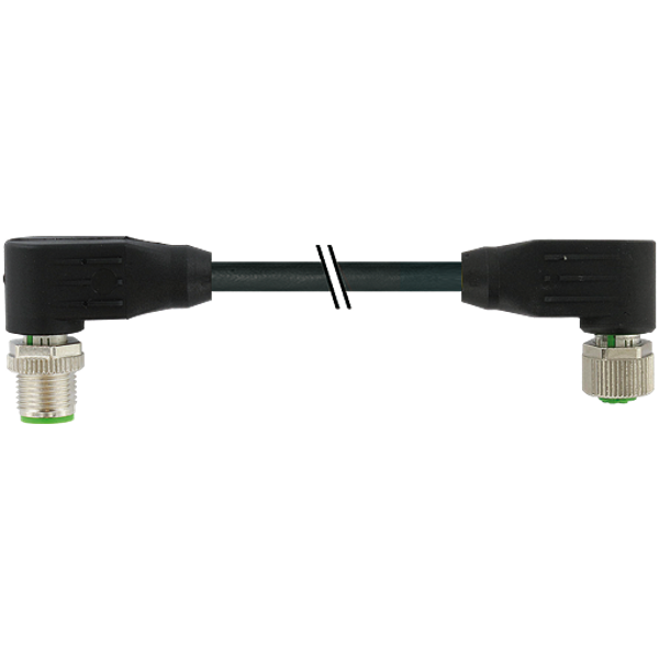 M12 male 90° / M12 female 90° A-cod. shielded PUR 5x0.34 bk 0,4m image 1