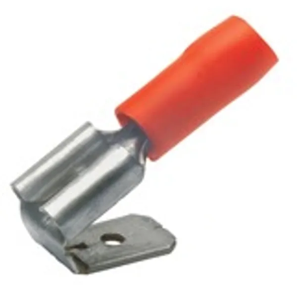 Insulated flat plug sleeve, 6.3 x 0.8 mm, 0.5 to 1.0 mm², AWG 20 to 18, brass, tin-plated, red, 720AZ image 1