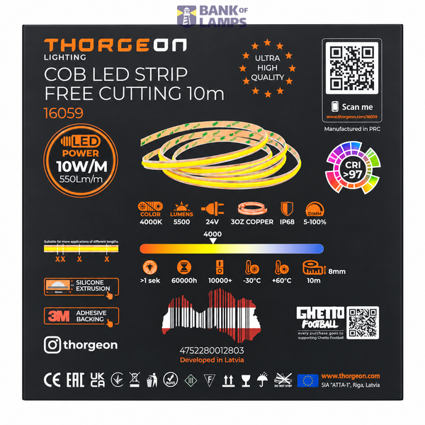 COB LED Strip Free Cut 10W/m 24V IP68 4000K 550Lm/m 10mx8mm CRI95 image 2