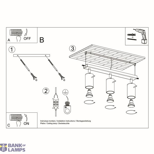 RING CEILING LAMP 3L BLACK GU10 3X40W IP20 image 7