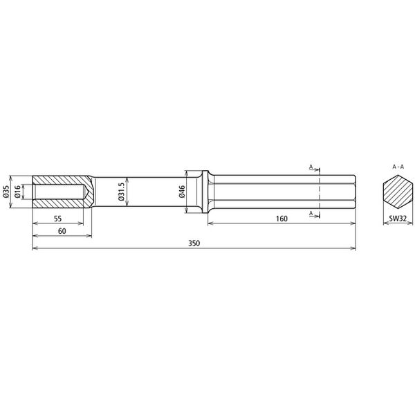 Hammer insert for earth rods D25mm L350mm for Atlas Copco width across image 2