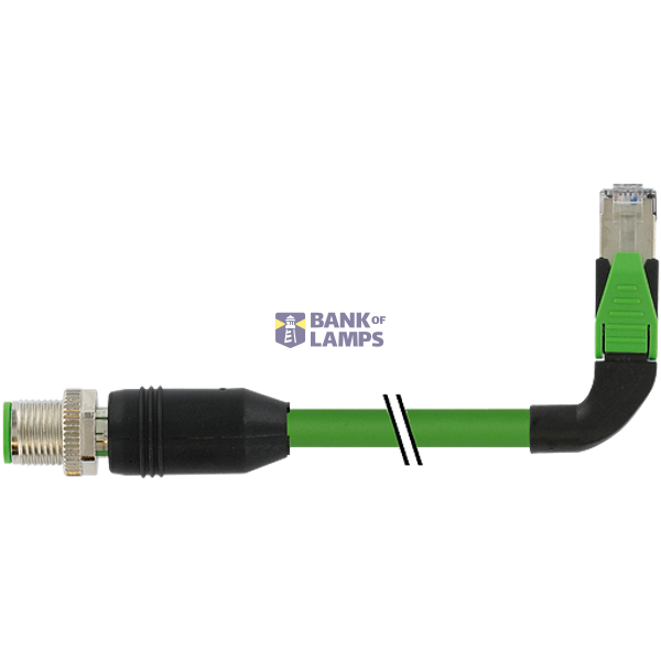 M12 male 0° D-cod. / RJ45 90° left shielded PUR 1x4xAWG22 gn 0.3m image 1