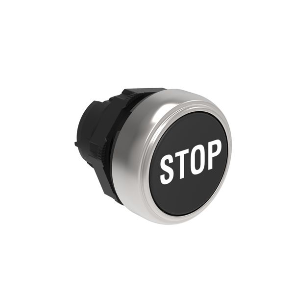 Pushbutton actuator, spring return, with symbol Ø22mm Platinum series chromed plastic, flush, STOP/Black image 1