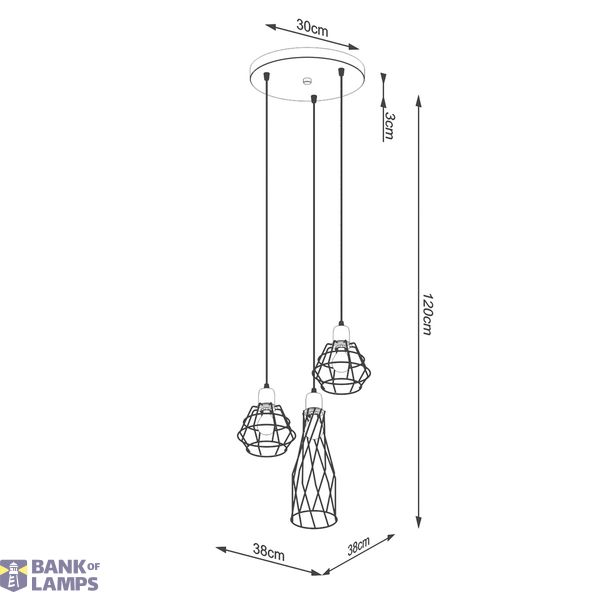 HANGING LAMP SUBA 3P BLACK E27 3X15W IP20 image 8