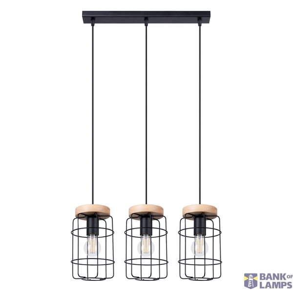 HANGING LAMP GOTTO 3L BLACK/WOOD E27 3X15W IP20 image 5